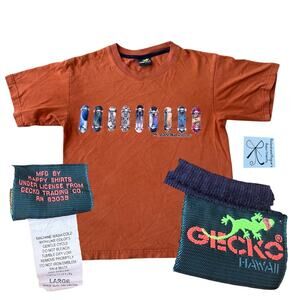 Gecko Hawaii 100% Cotton Vintage Ocean Skateboard T-Shirt Kids Sz L